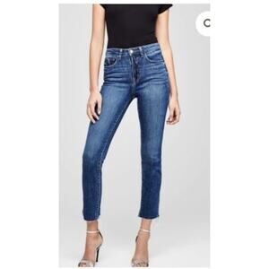 L’Agence 26 Oriana High Rise Straight Leg Jeans Bleu Jay Cotton Blend Raw Hem